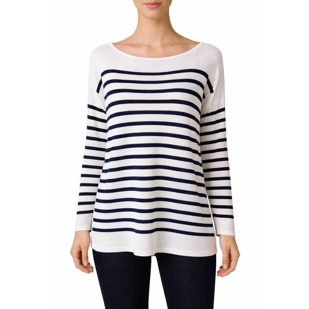 CHAPS CLASSICS Women's Top 3/4 Sleeve Navy White Striped Pullover Sweater Medium